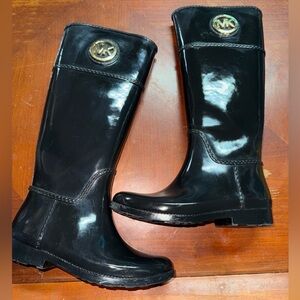 Michael Kors Stockard Rubber Rain Boots Women’s 6 Black With Gold Emblem